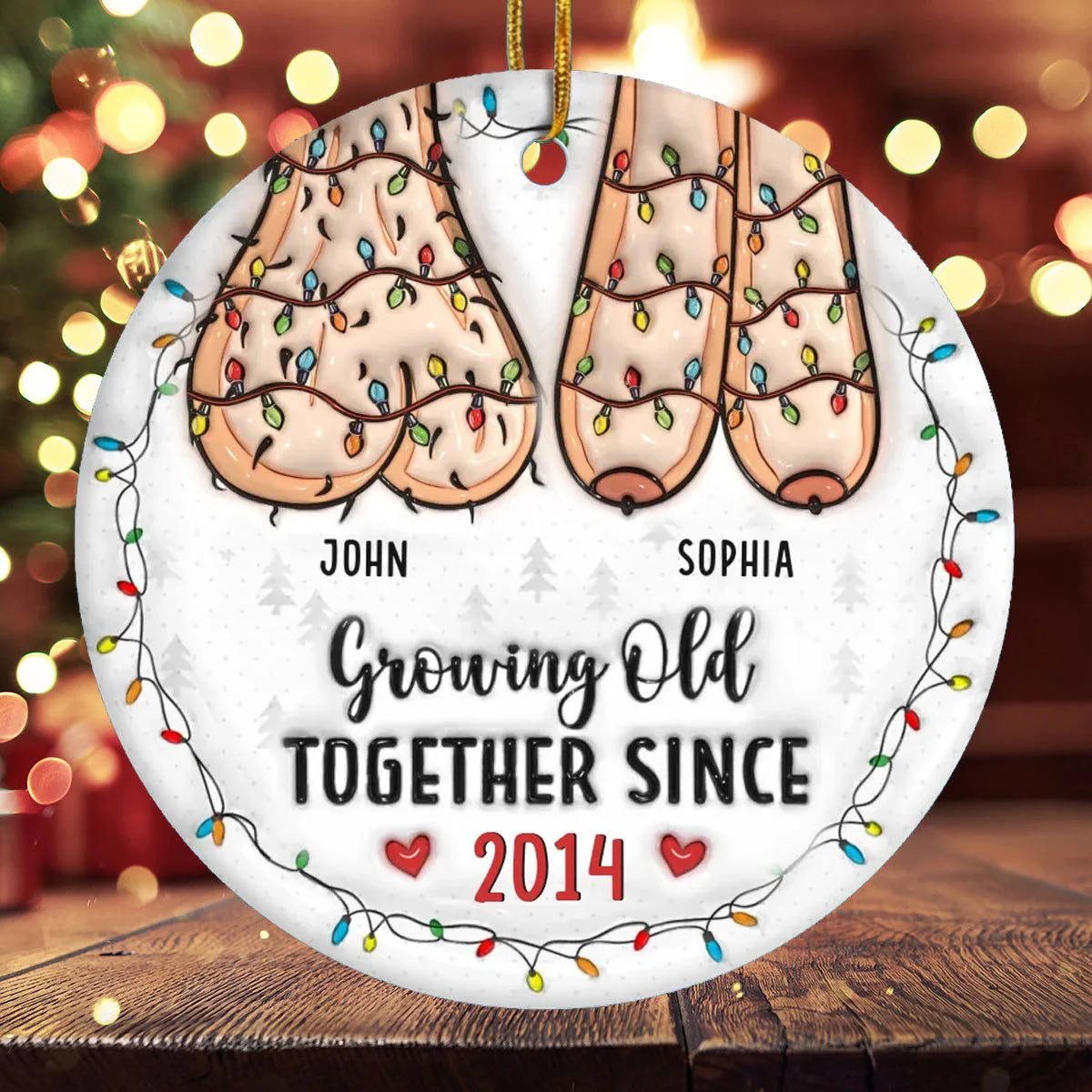 Couple Personalized Custom 3D Inflated Effect Printed  Ceramic Ornament - Image 3