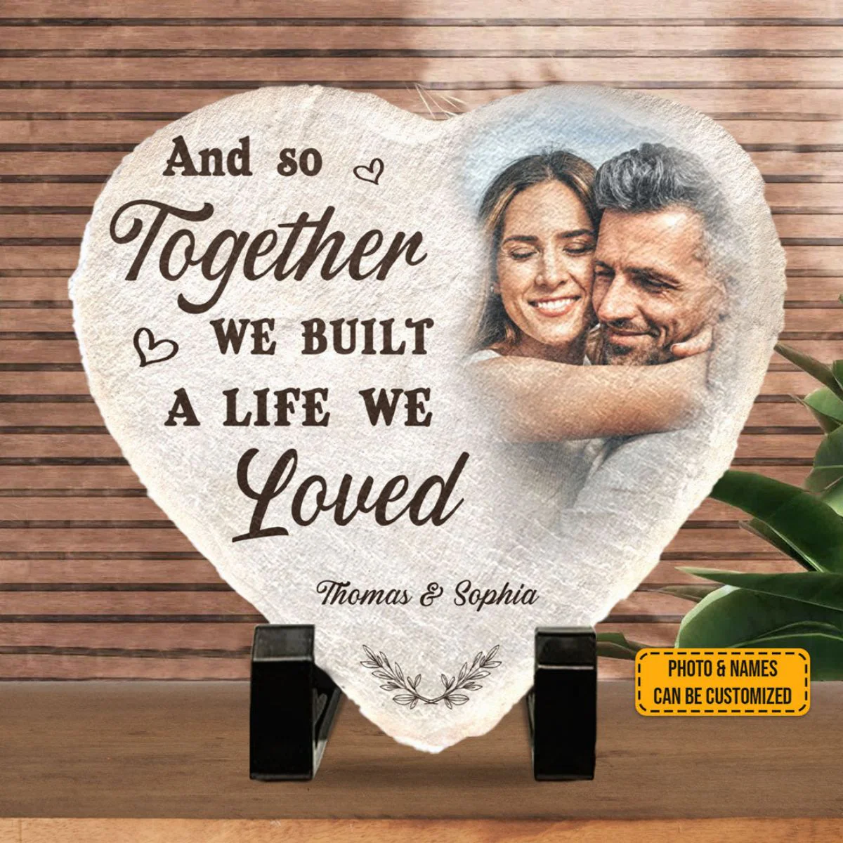Couple Personalized Heart Shaped Stone With Stand - Image 2