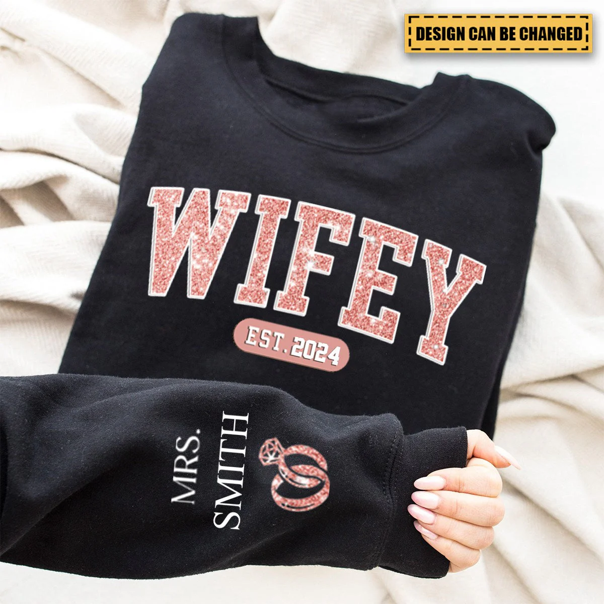 Couple Personalized Unisex Sweatshirt With Design On Sleeve - Gift For Husband Wife, Anniversary - Image 5