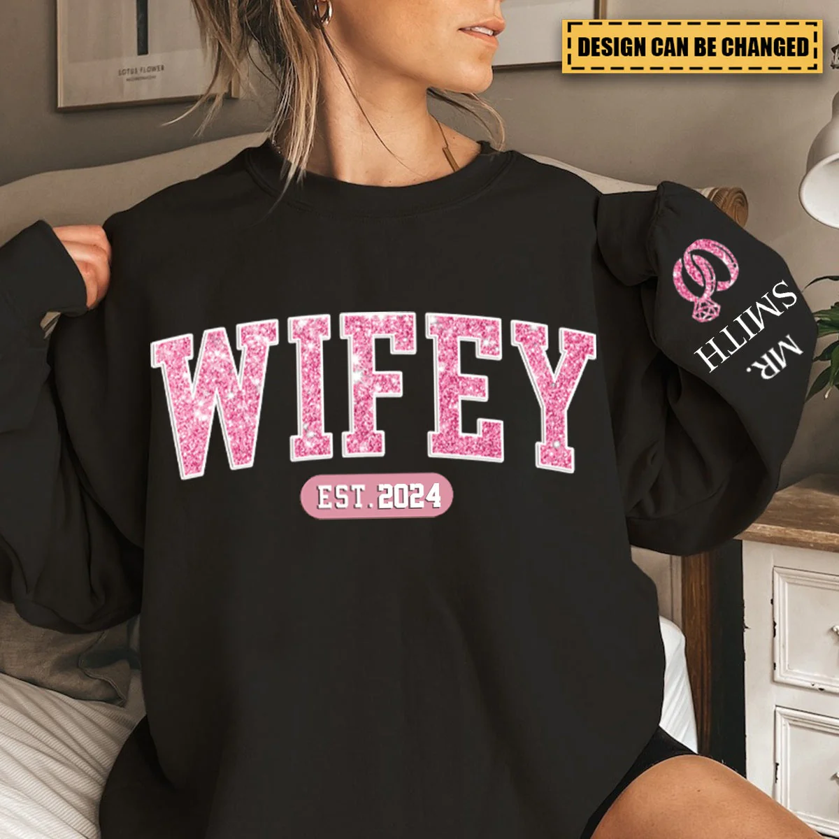 Couple Personalized Unisex Sweatshirt With Design On Sleeve - Gift For Husband Wife, Anniversary - Image 6