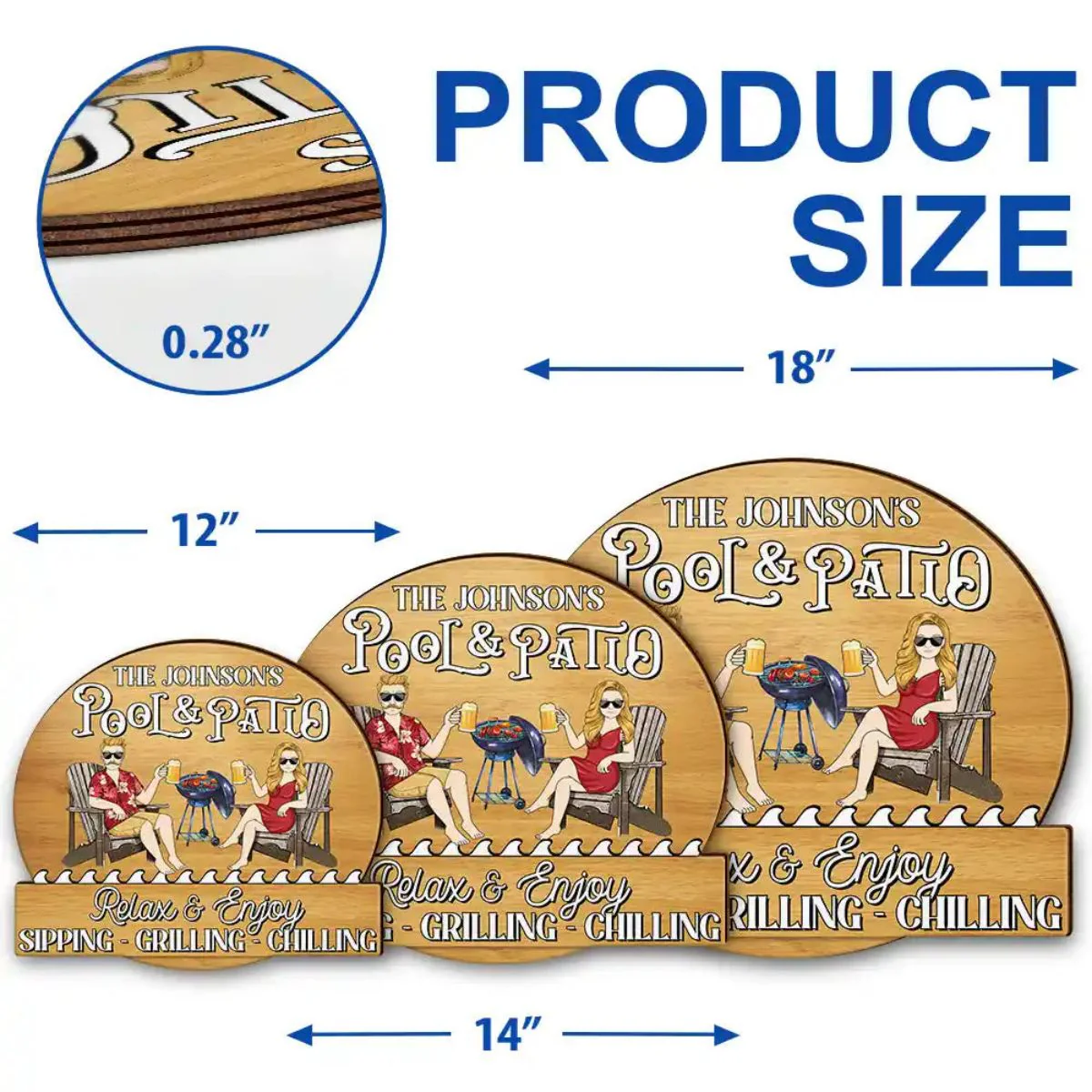 Couple Pool & Patio Sipping Chilling - Personalized Custom Shaped Wood Sign - Image 4