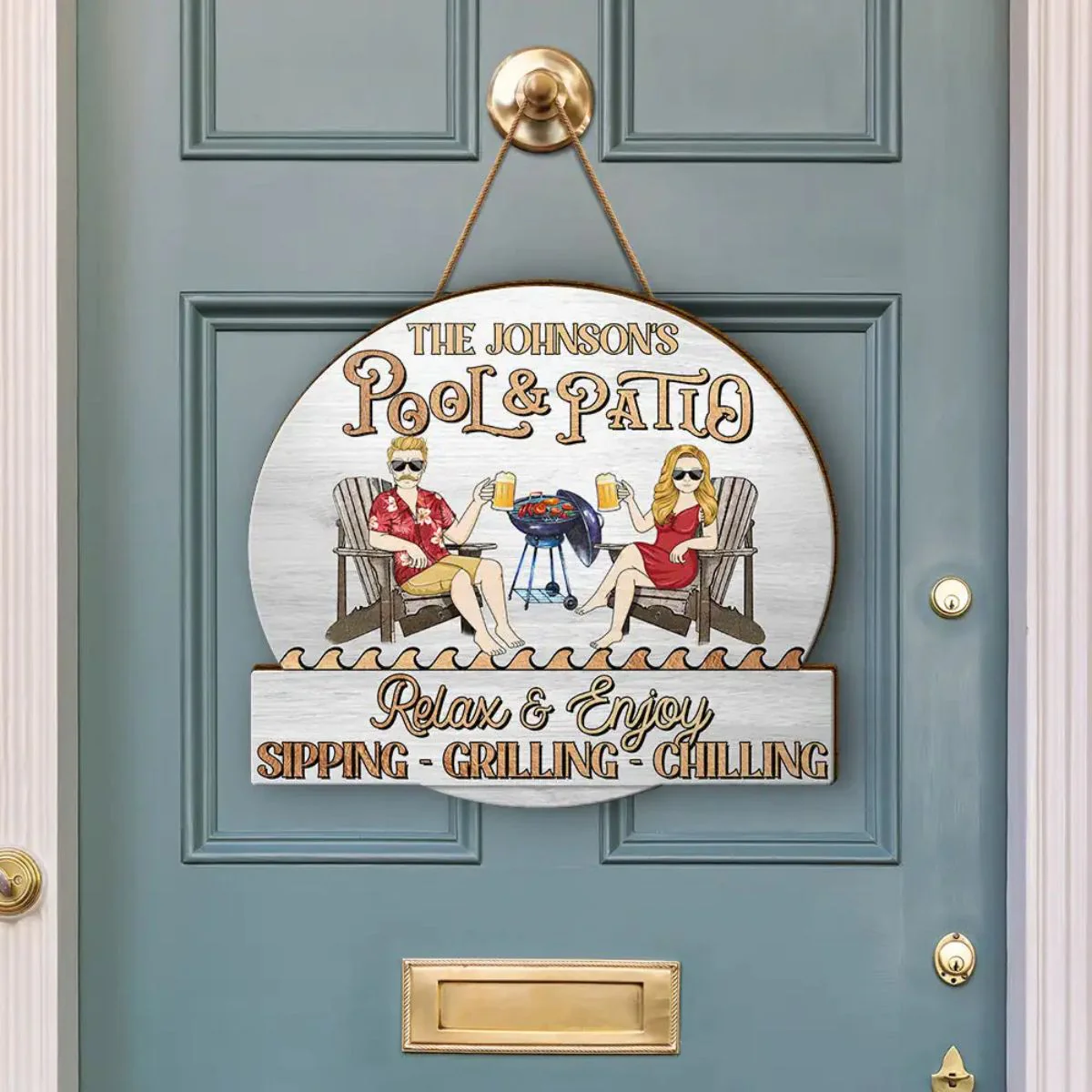 Couple Pool & Patio Sipping Chilling - Personalized Custom Shaped Wood Sign - Image 5