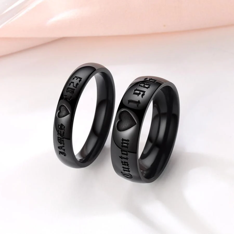 Couple Ring - Personalized Name Matching Heart Promise Rings - Image 10