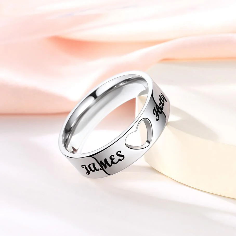 Couple Ring - Personalized Name Matching Heart Promise Rings - Image 11