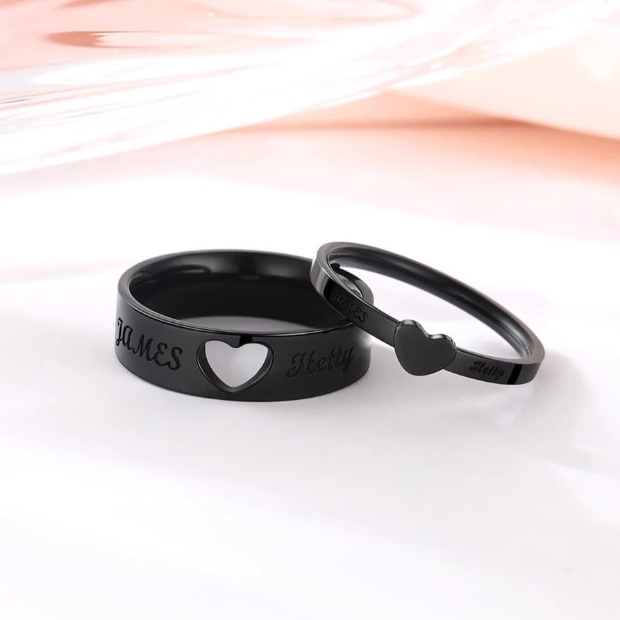 Couple Ring - Personalized Name Matching Heart Promise Rings - Image 4