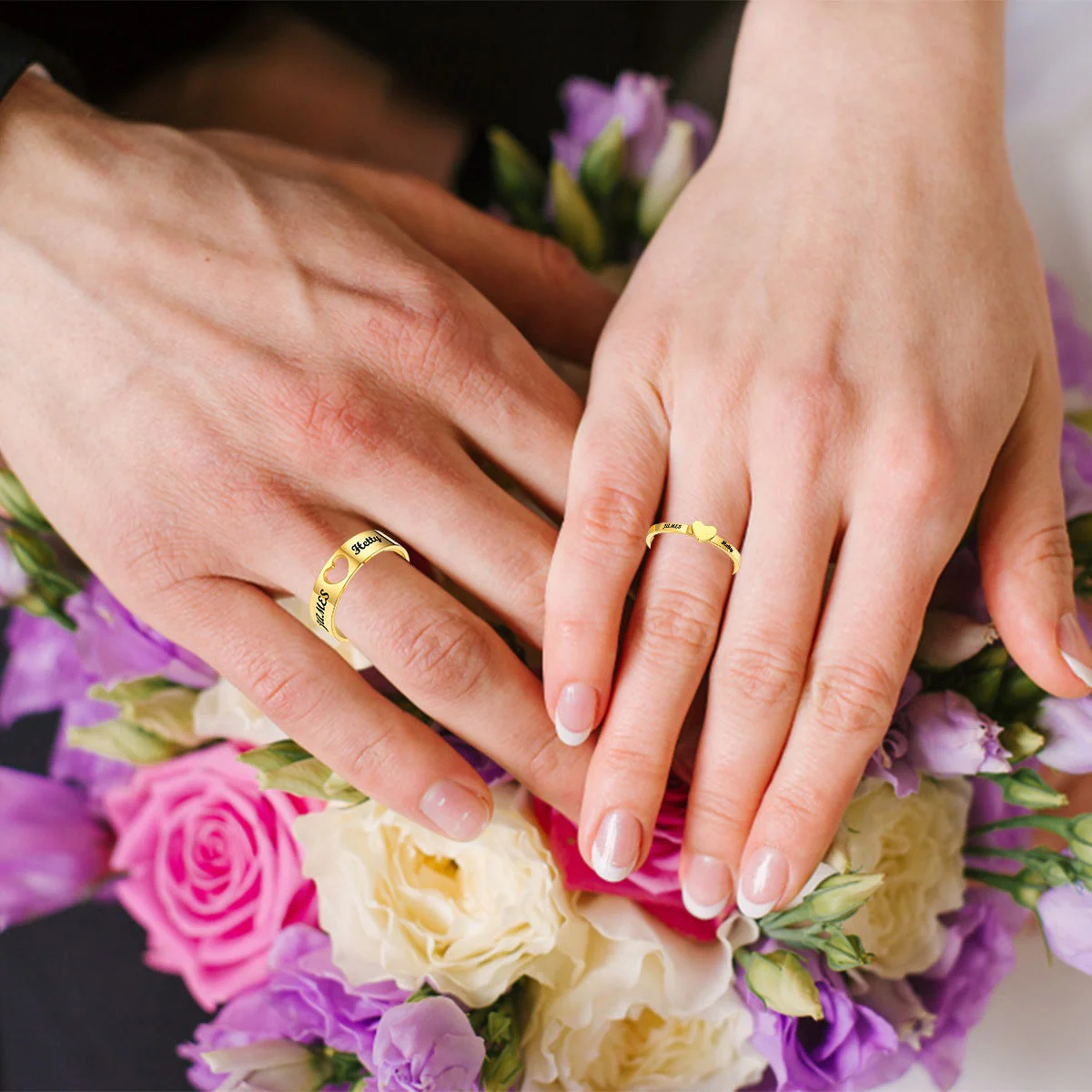 Couple Ring - Personalized Name Matching Heart Promise Rings - Image 6
