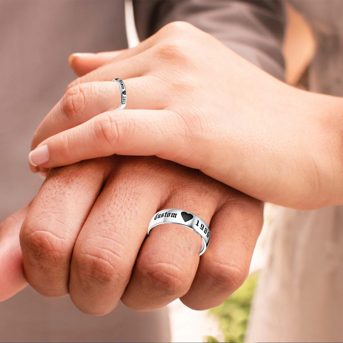 Couple Ring - Personalized Name Matching Heart Promise Rings - Image 7