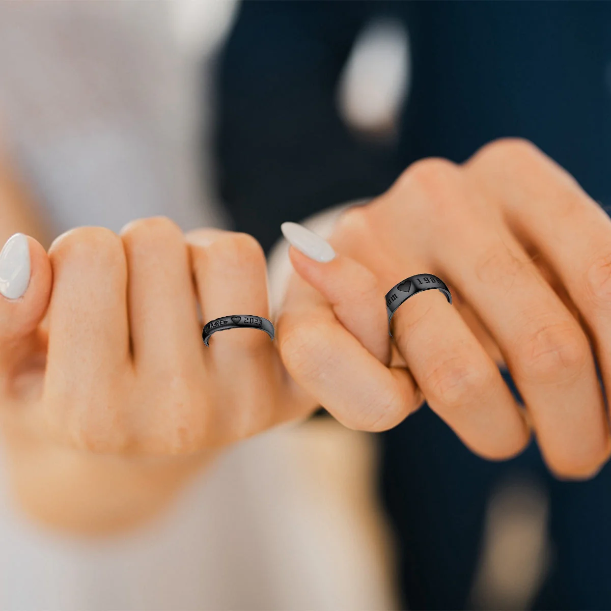 Couple Ring - Personalized Name Matching Heart Promise Rings - Image 8