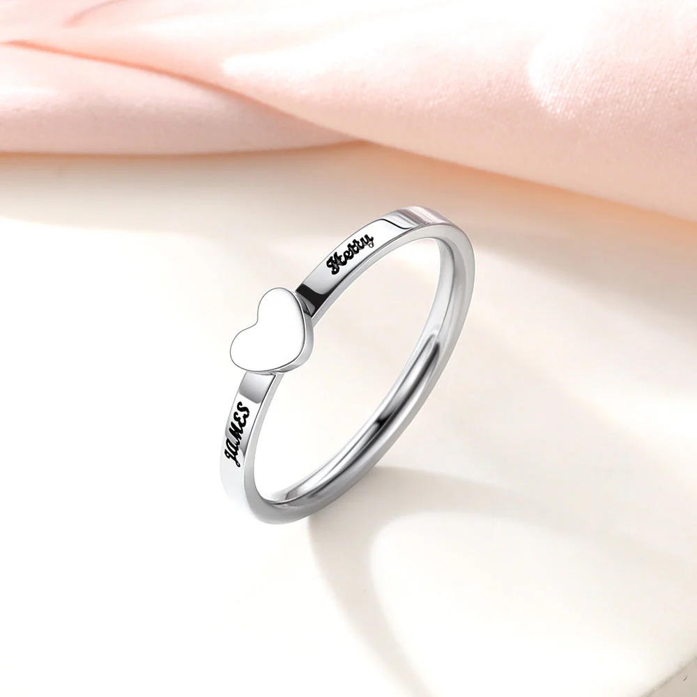 Couple Ring - Personalized Name Matching Heart Promise Rings - Image 9
