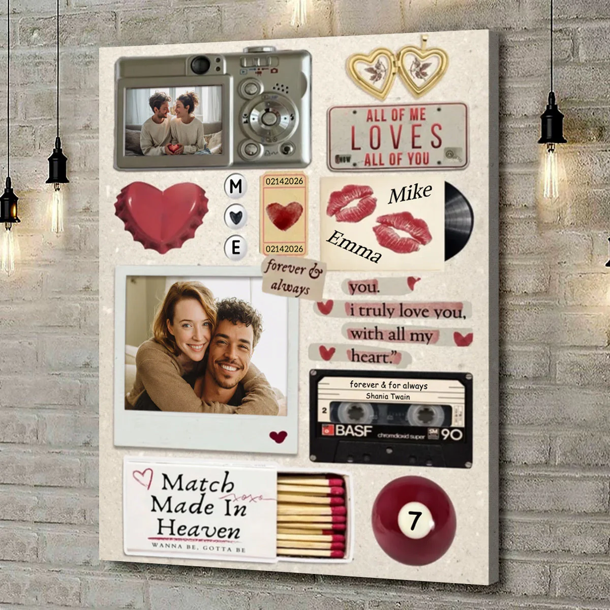 Coupleās Memory Scrapbook Canvas - Personalized Custom Wall Art, Anniversary & Valentineās Day Gift
