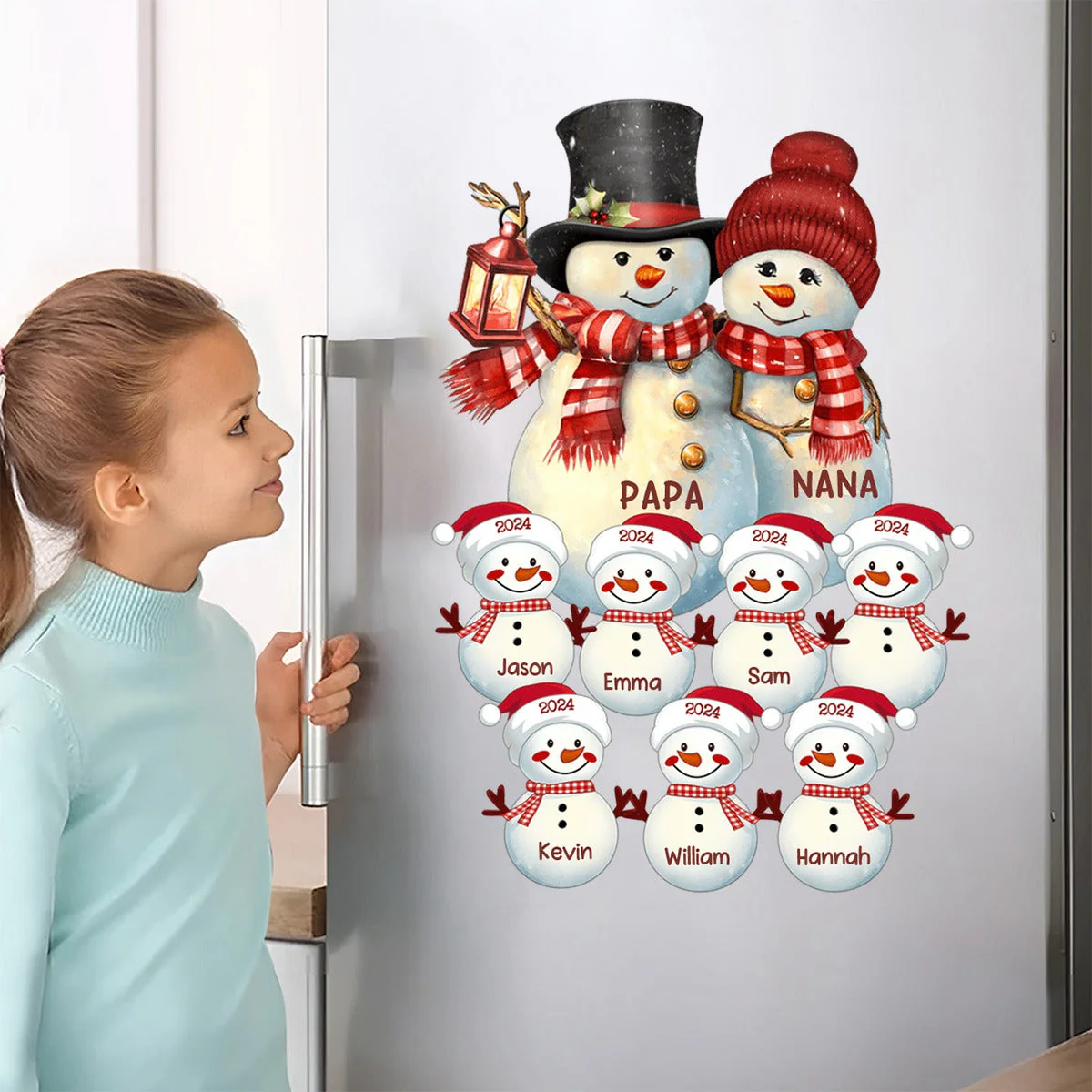 Couple Snowman Christmas Grandma Grandpa With Grandkids Personalized Decal - Image 2