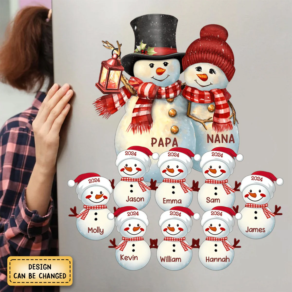 Couple Snowman Christmas Grandma Grandpa With Grandkids Personalized Decal - Image 3
