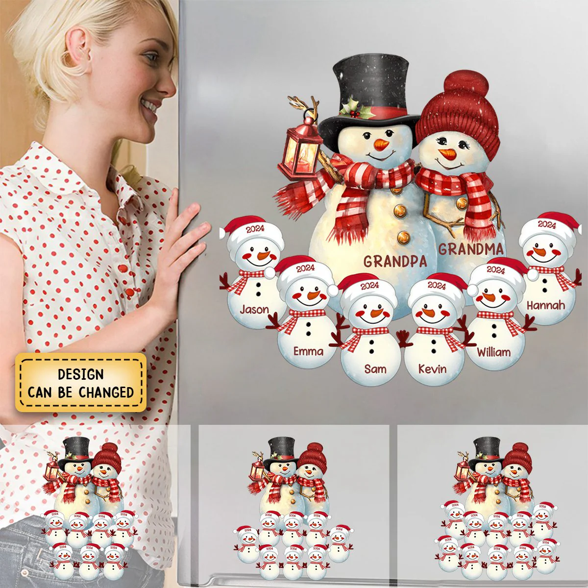 Couple Snowman Christmas Grandma Grandpa With Grandkids Personalized Decal - Image 4