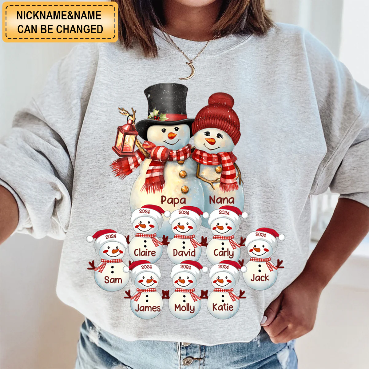 Couple Snowman Christmas Grandma Grandpa With Grandkids Personalized Sweatshirt - Image 4