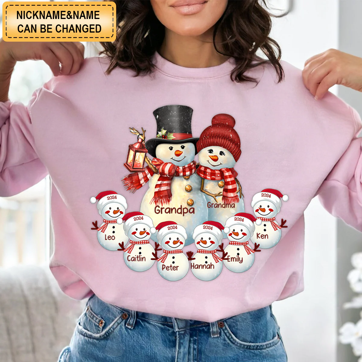 Couple Snowman Christmas Grandma Grandpa With Grandkids Personalized Sweatshirt - Image 5