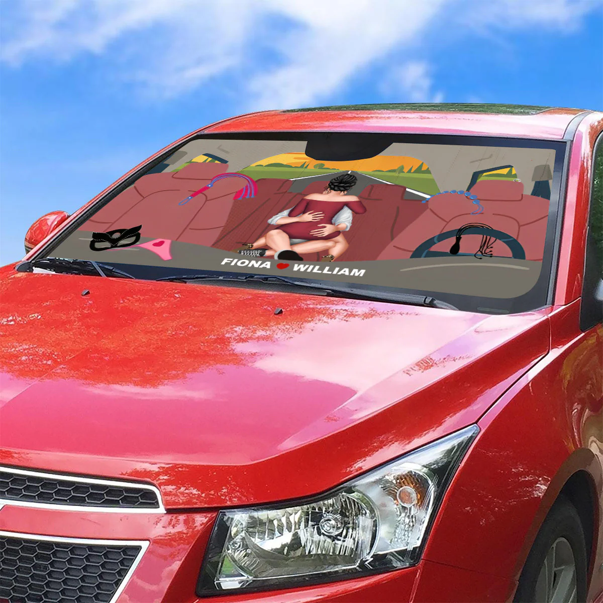 Couple Windshield Sunshade - Custom Love Design Personalized Car Sunshade Gift For Couple - Image 2