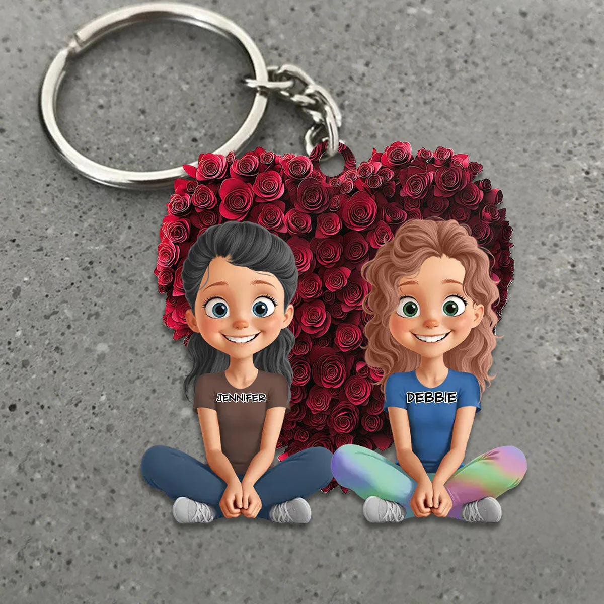 Couple With Rose Heart - Personalized Acrylic Keychain, Valentine's Gift for Him, Her - Image 4