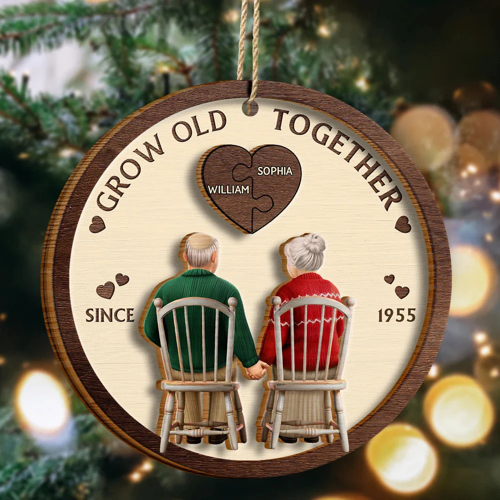 Couple You And Me Grow Old Together - Personalized 2-Layered Wooden Ornament - Image 3