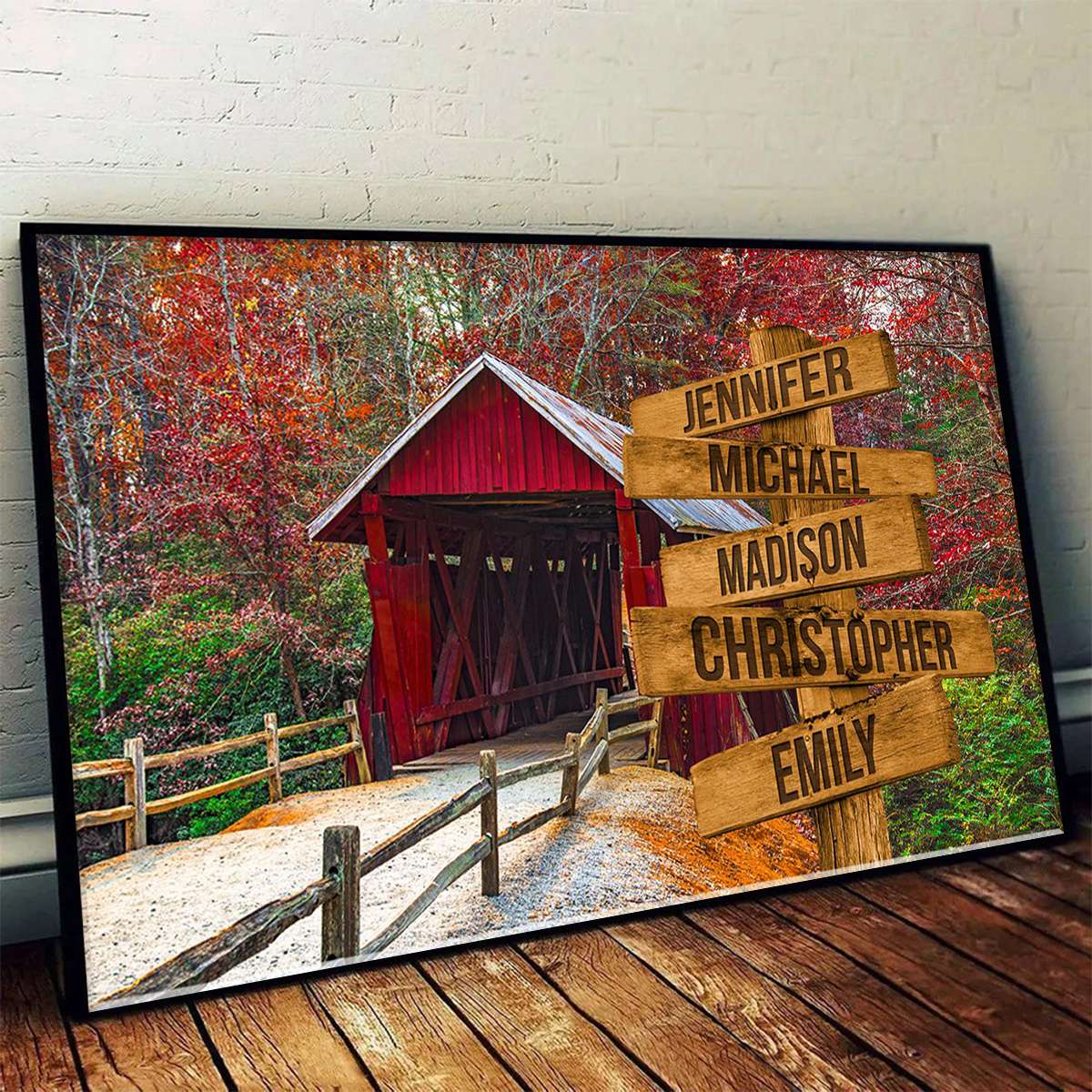 Covered Bridge Color, Personalized Multi-Names Family Poster - Image 3