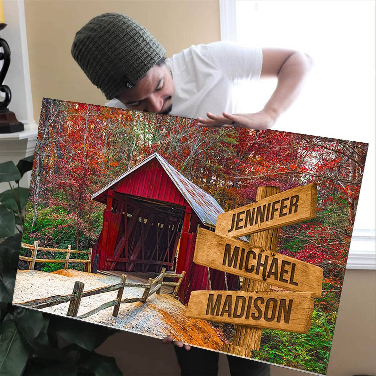 Covered Bridge Color, Personalized Multi-Names Family Poster - Image 4