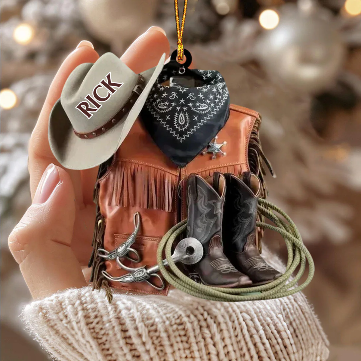 Cowboy Boots and Hat - Personalized Custom Name Ornament, Christmas Gift For Horse lover - Image 2