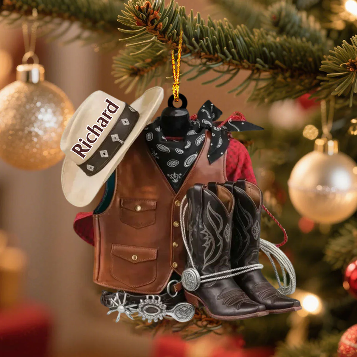 Cowboy Boots and Hat - Personalized Custom Name Ornament, Christmas Gift For Horse lover - Image 3