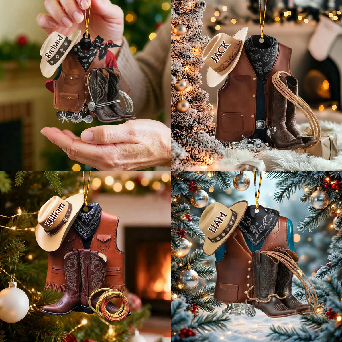 Cowboy Boots and Hat - Personalized Custom Name Ornament, Christmas Gift For Horse lover - Image 4