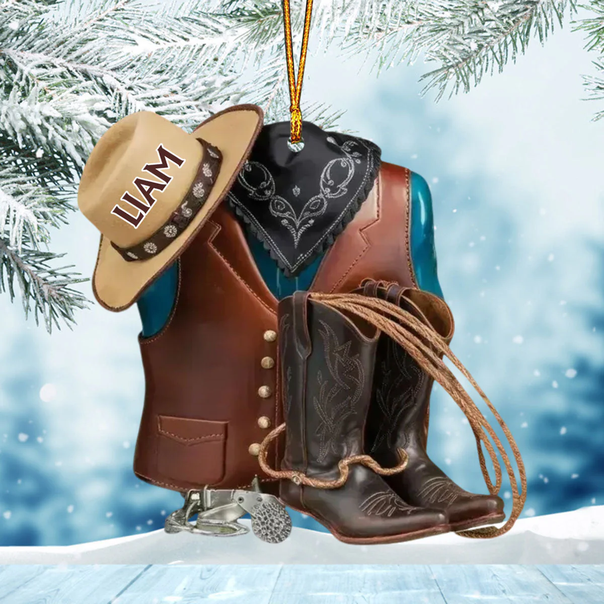 Cowboy Boots and Hat - Personalized Custom Name Ornament, Christmas Gift For Horse lover - Image 6