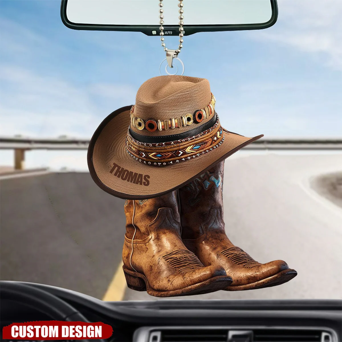 Cowboy Cowgirl Hat & Boots - Custom Christmas Ornament - Image 3