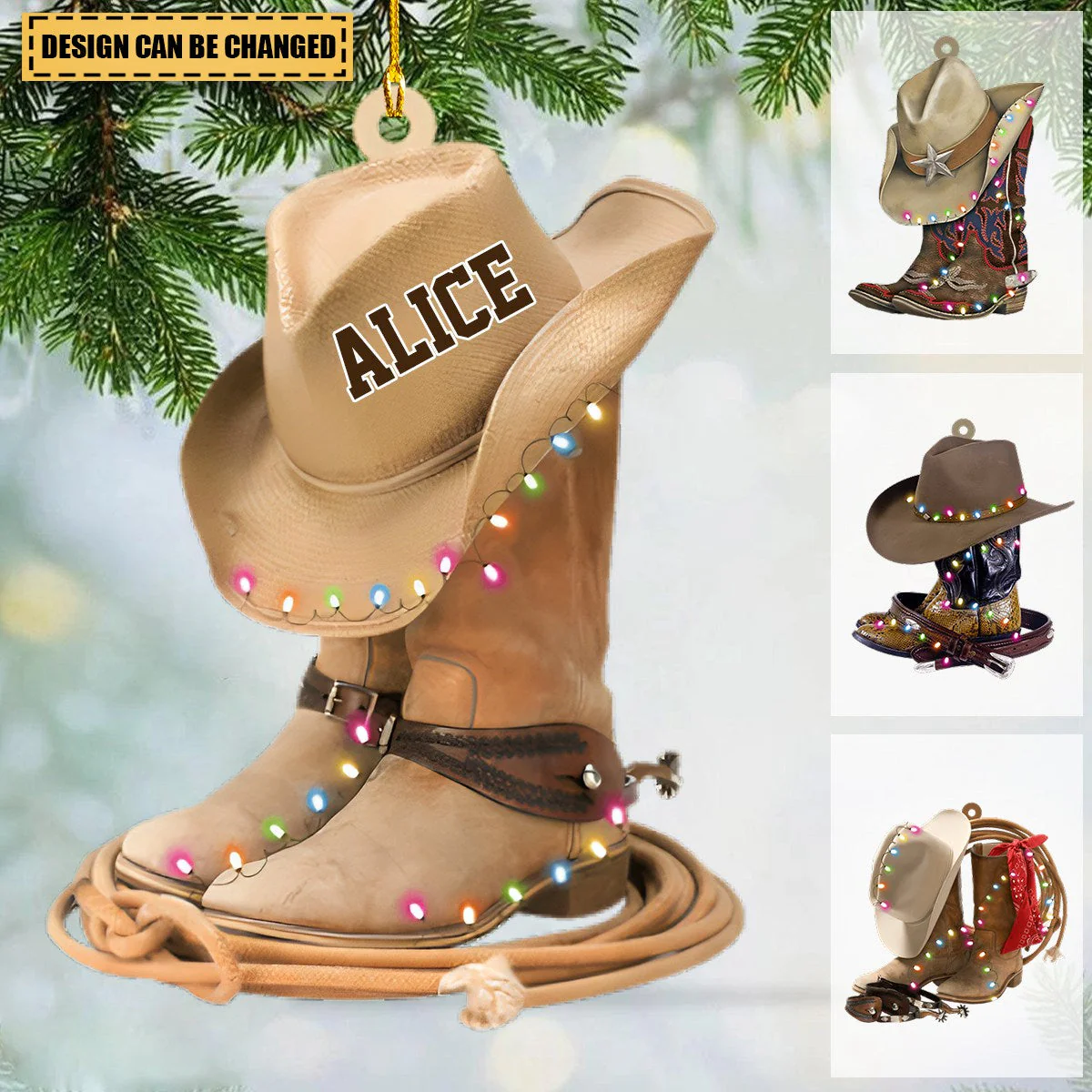 Cowboy Hat Shoes Personalized Acrylic Ornament - Image 3