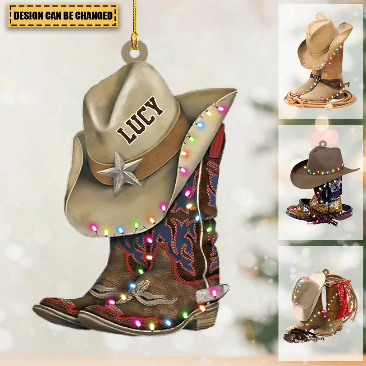 Cowboy Hat Shoes Personalized Acrylic Ornament - Image 4