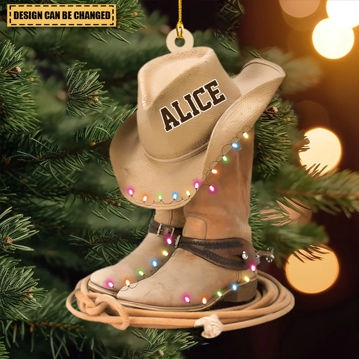 Cowboy Hat Shoes Personalized Acrylic Ornament - Image 5