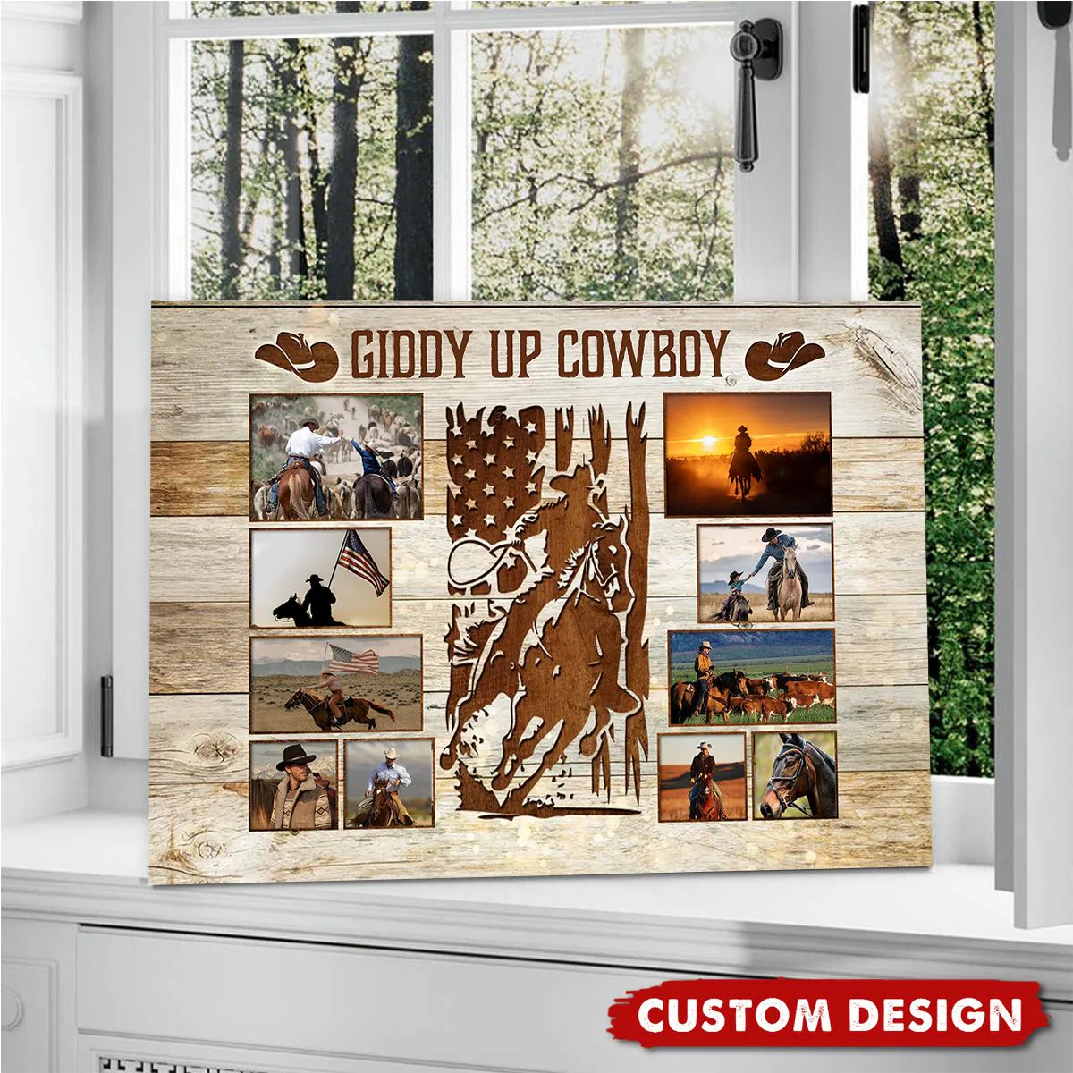 Cowboy Photo Collage - Custom Western Cowboy Riding Horse Canvas - Image 2