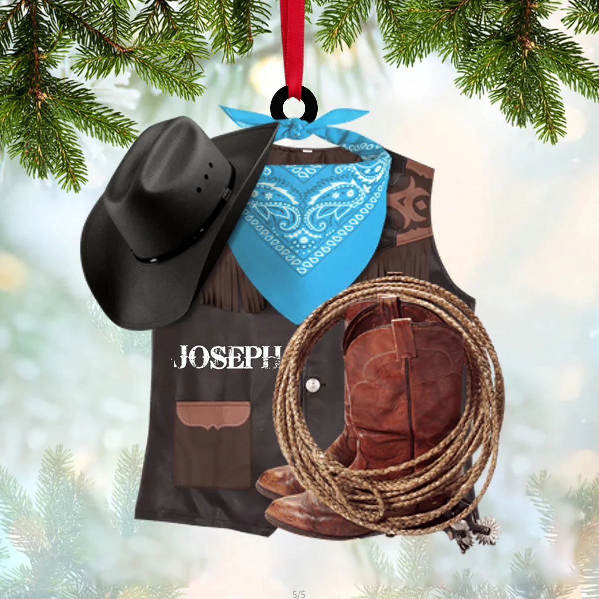 Cowboy Vest boots - Personalized Ornament Christmas Gift For Cowboy - Image 3