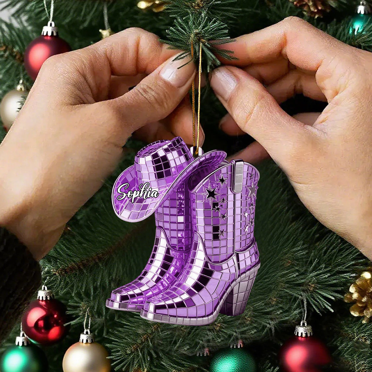 Cowgirl Boots And Hat - Personalized Cowgirl Ornament - Image 3