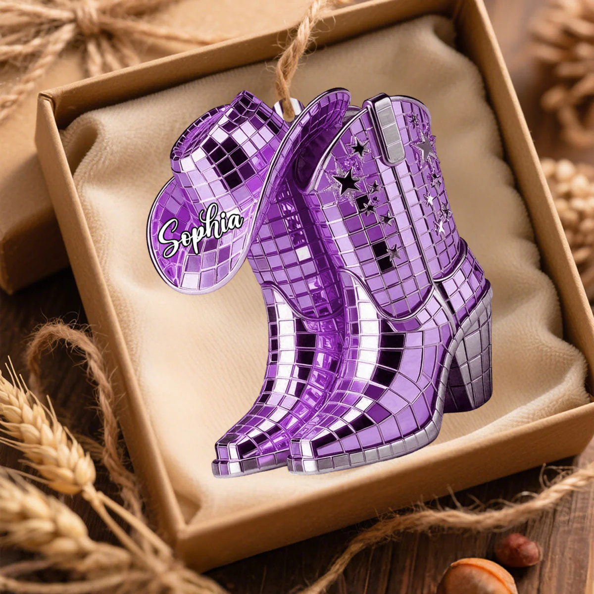 Cowgirl Boots And Hat - Personalized Cowgirl Ornament - Image 4