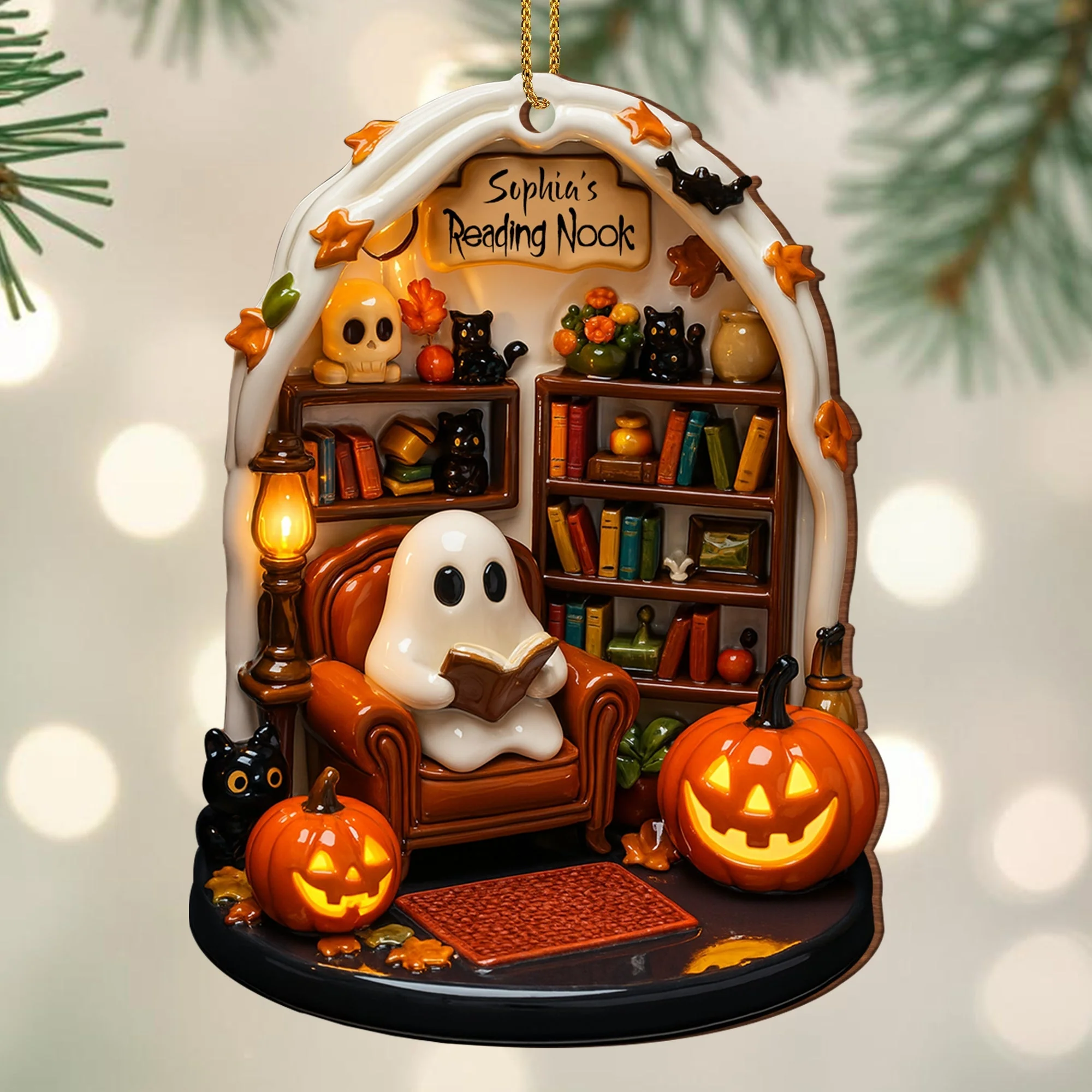 Create Your Own Personalized Reading Nook, Custom Wood Ornament Gift For Book and Halloween Lovers - Image 2