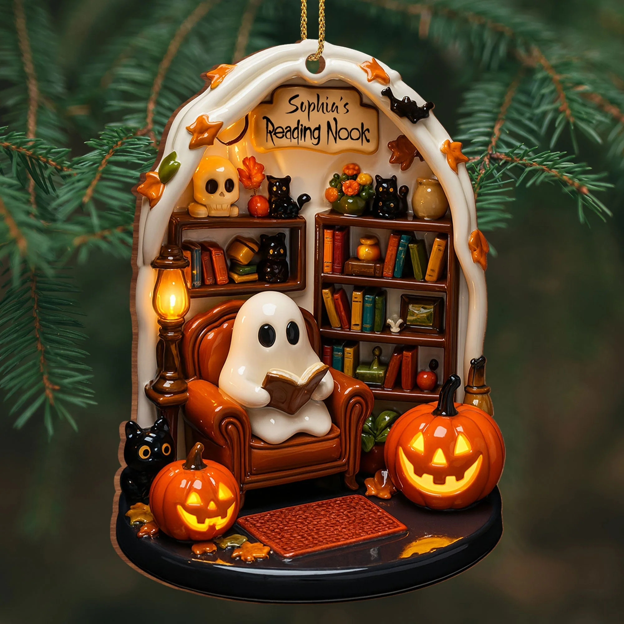 Create Your Own Personalized Reading Nook, Custom Wood Ornament Gift For Book and Halloween Lovers - Image 3