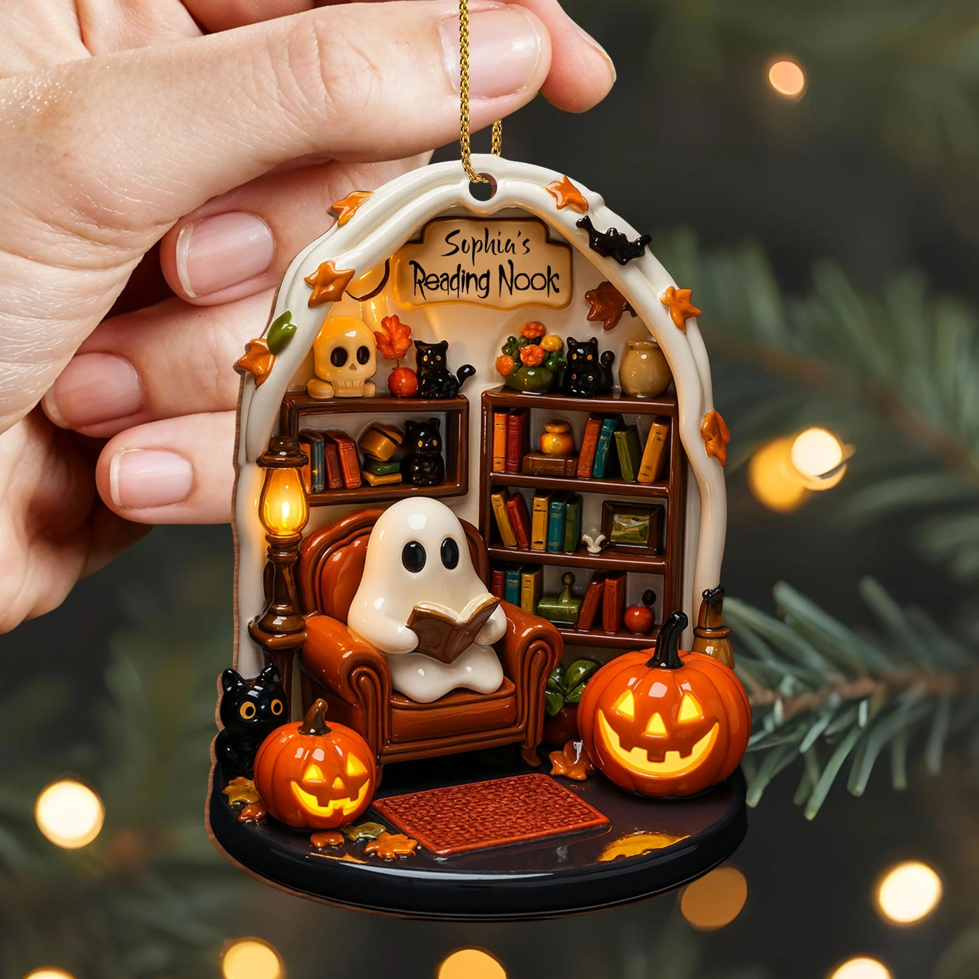 Create Your Own Personalized Reading Nook, Custom Wood Ornament Gift For Book and Halloween Lovers - Image 4