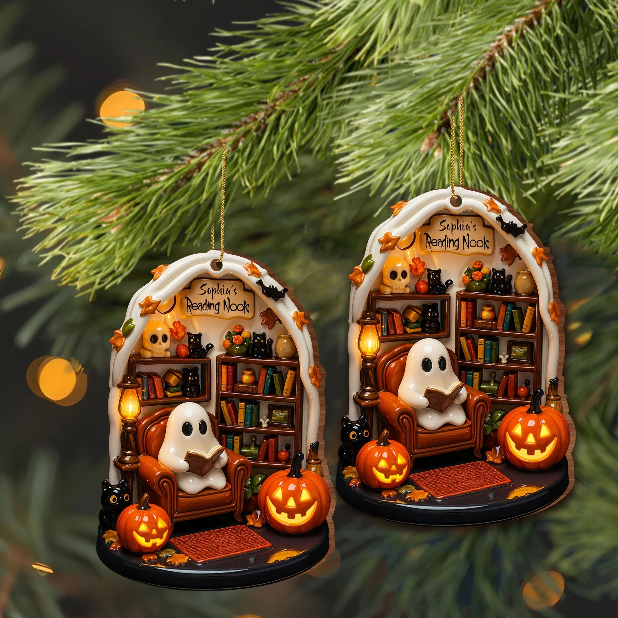 Create Your Own Personalized Reading Nook, Custom Wood Ornament Gift For Book and Halloween Lovers - Image 6