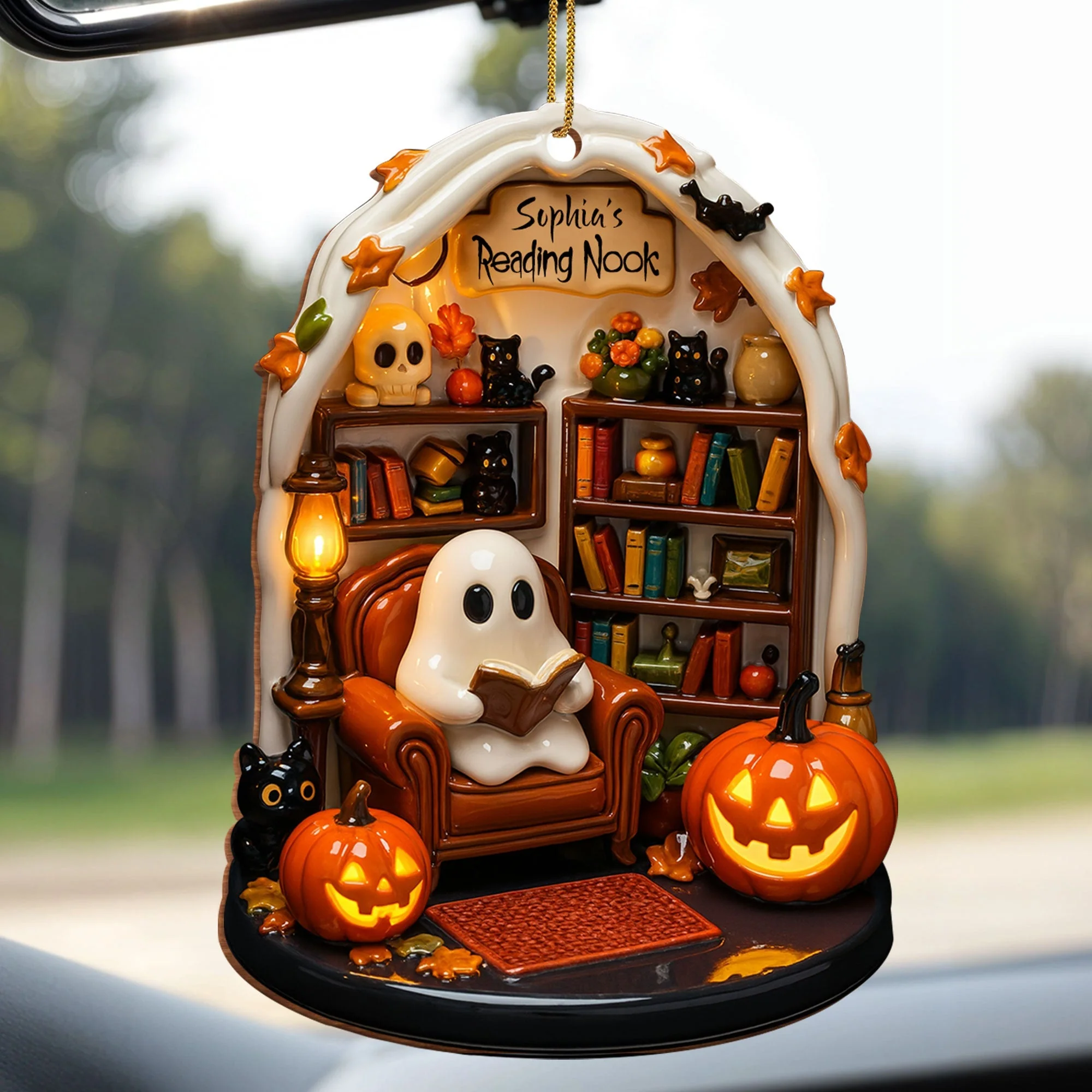 Create Your Own Personalized Reading Nook, Custom Wood Ornament Gift For Book and Halloween Lovers - Image 7
