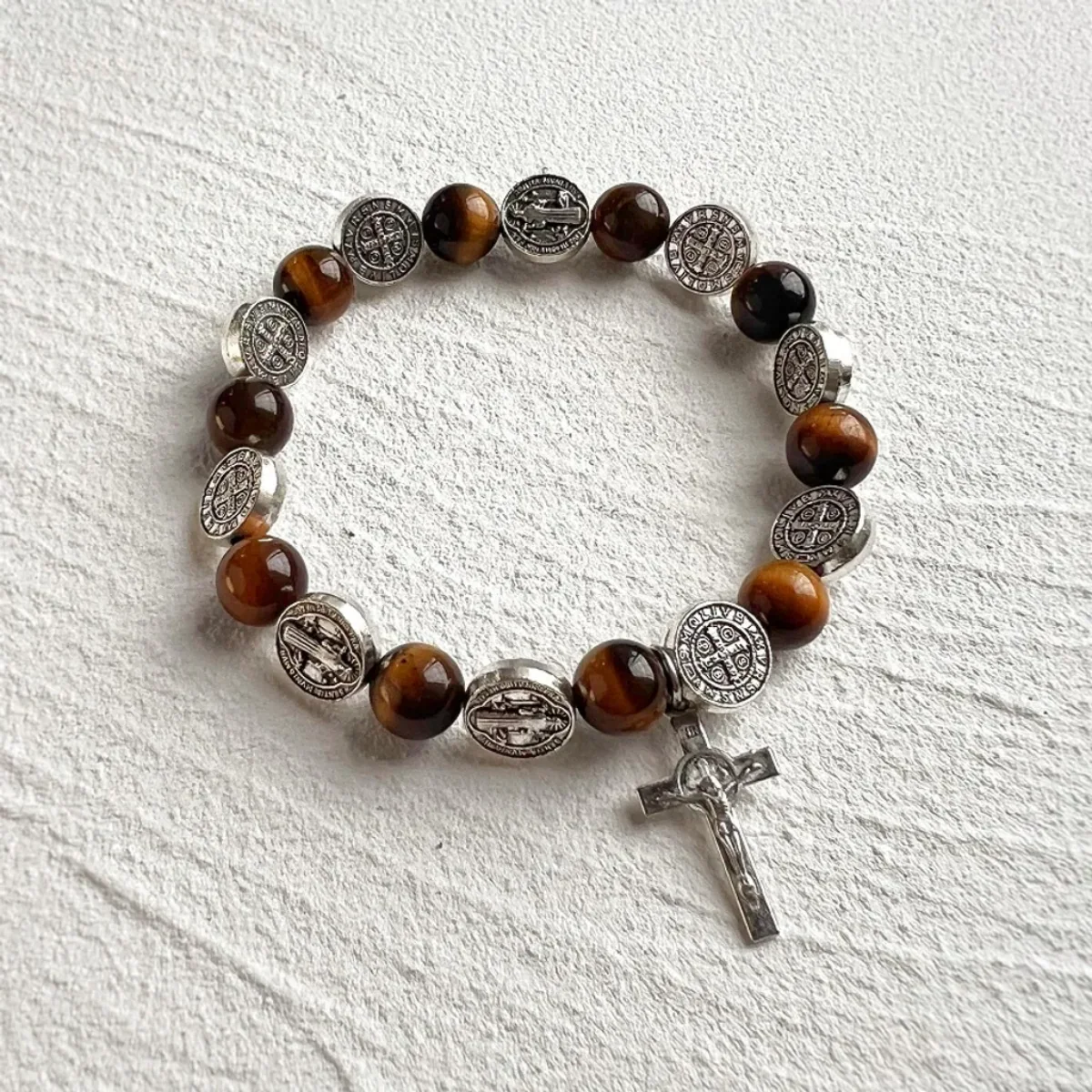 Cross Rosary Bracelet-Tiger Eye Beads - Image 2