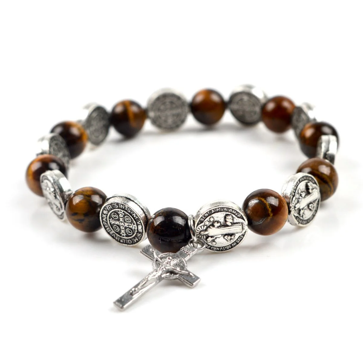 Cross Rosary Bracelet-Tiger Eye Beads - Image 4