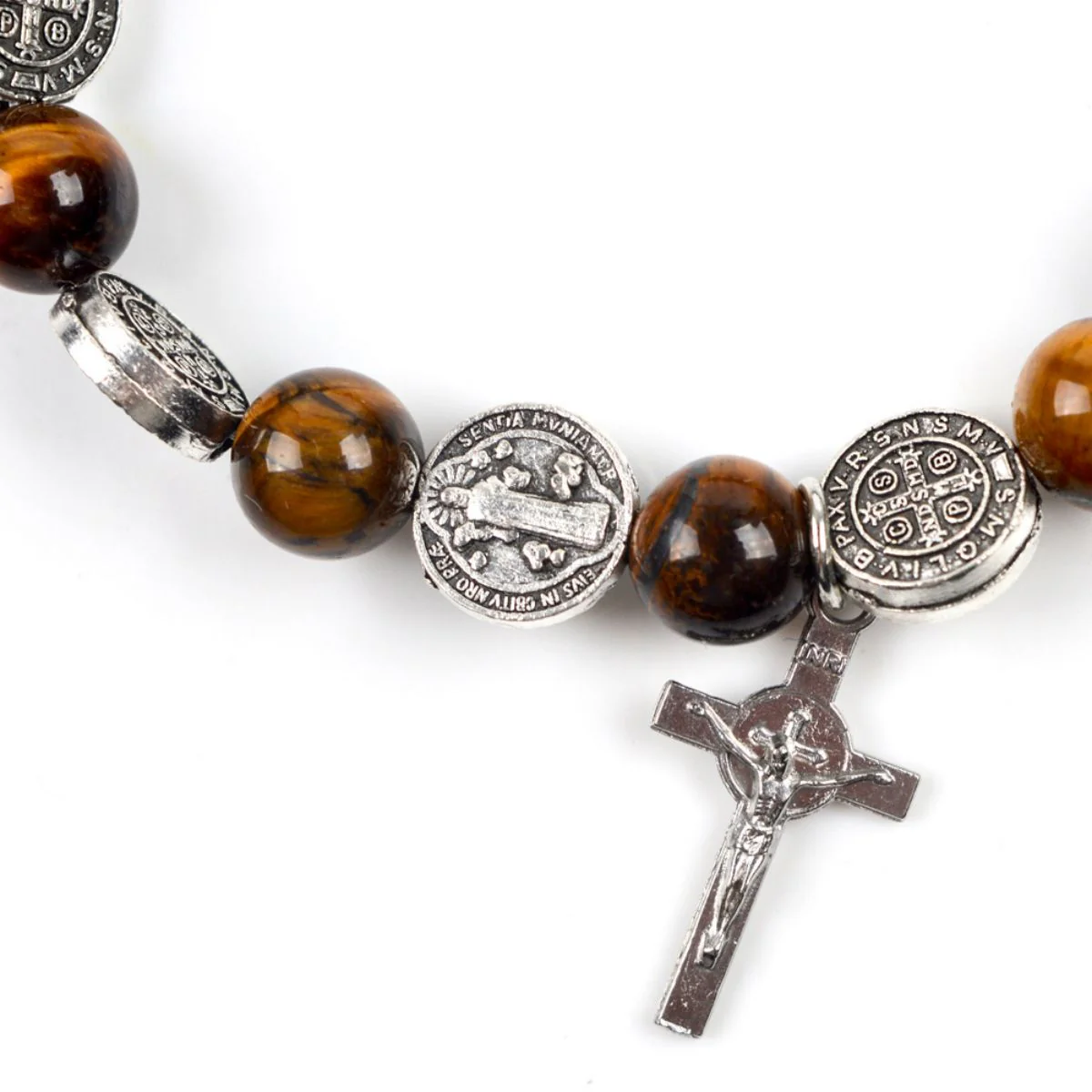 Cross Rosary Bracelet-Tiger Eye Beads - Image 5