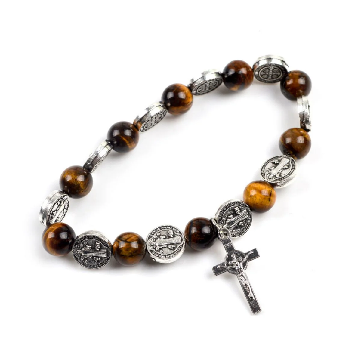 Cross Rosary Bracelet-Tiger Eye Beads - Image 6