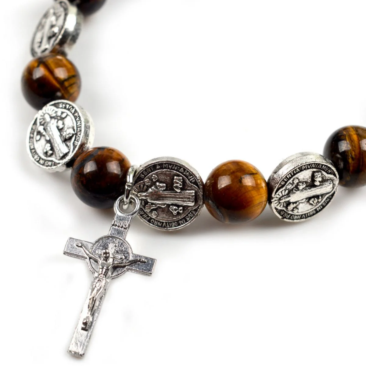 Cross Rosary Bracelet-Tiger Eye Beads - Image 7