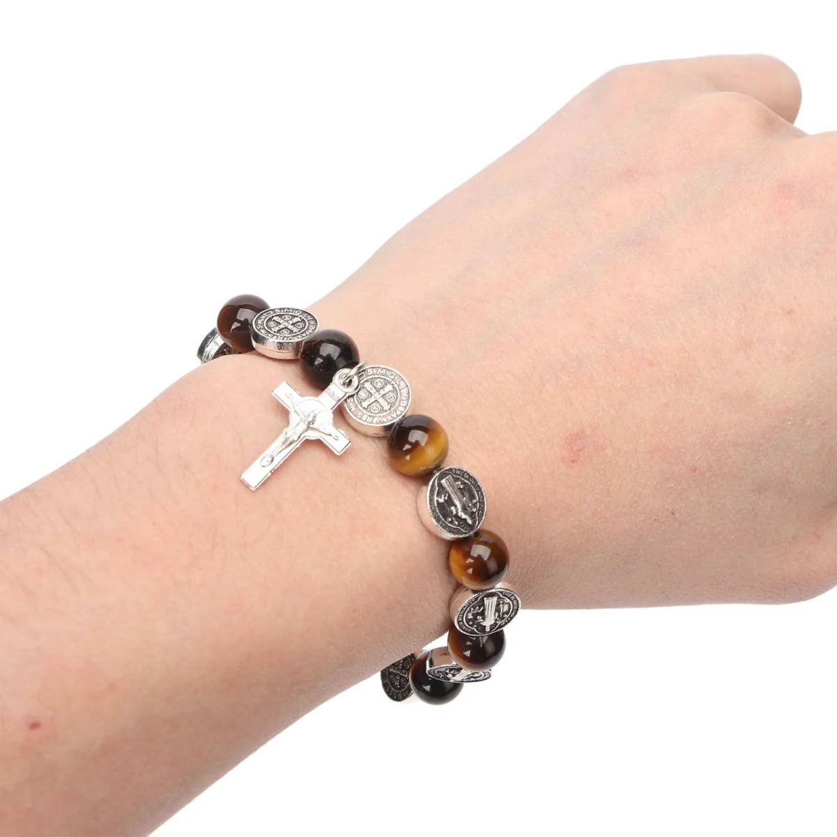 Cross Rosary Bracelet-Tiger Eye Beads - Image 8