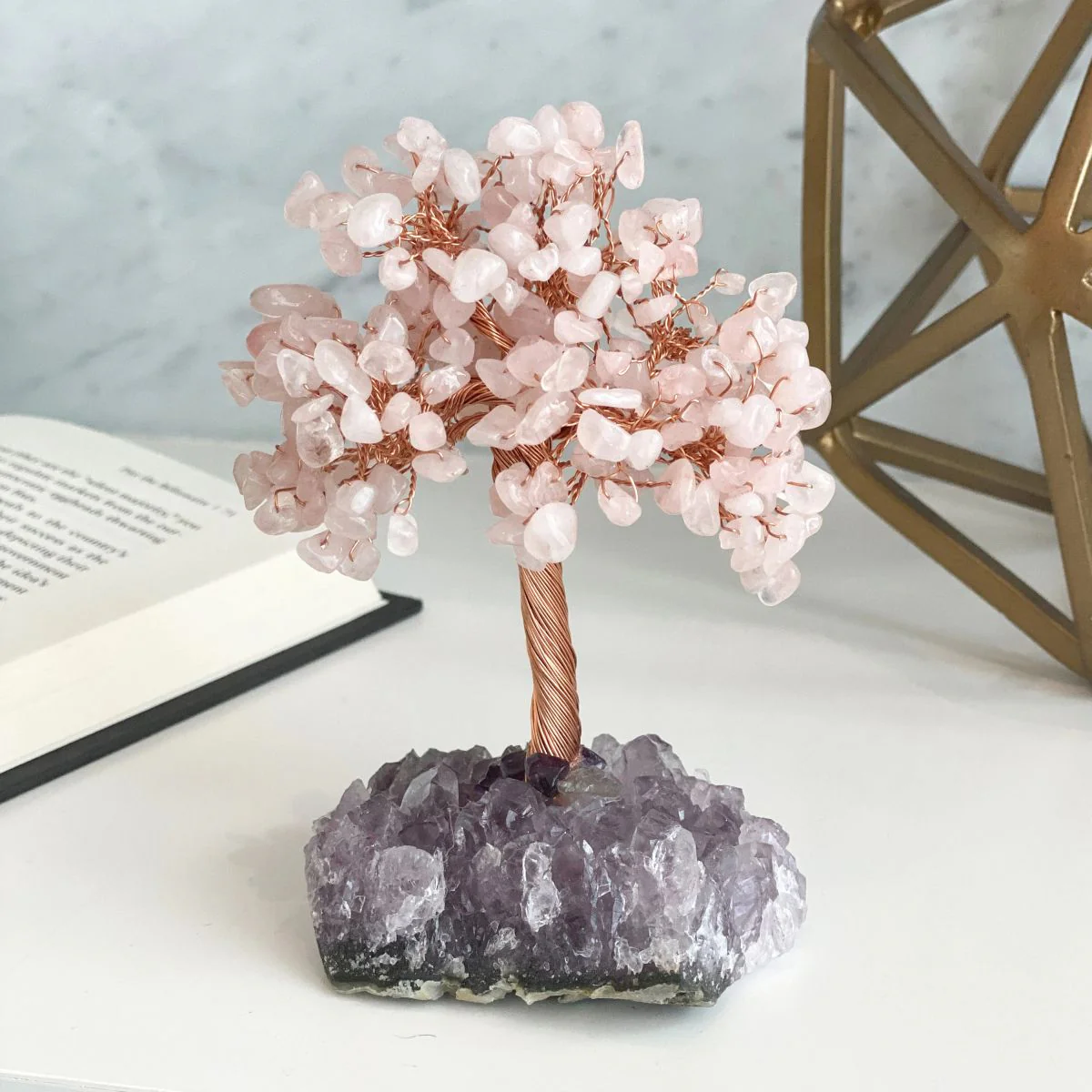 Crystal Tree Rose Quartz Tree Of Life with Amethyst Base - Amethyst Tree, Rose Quartz Tree - Image 5
