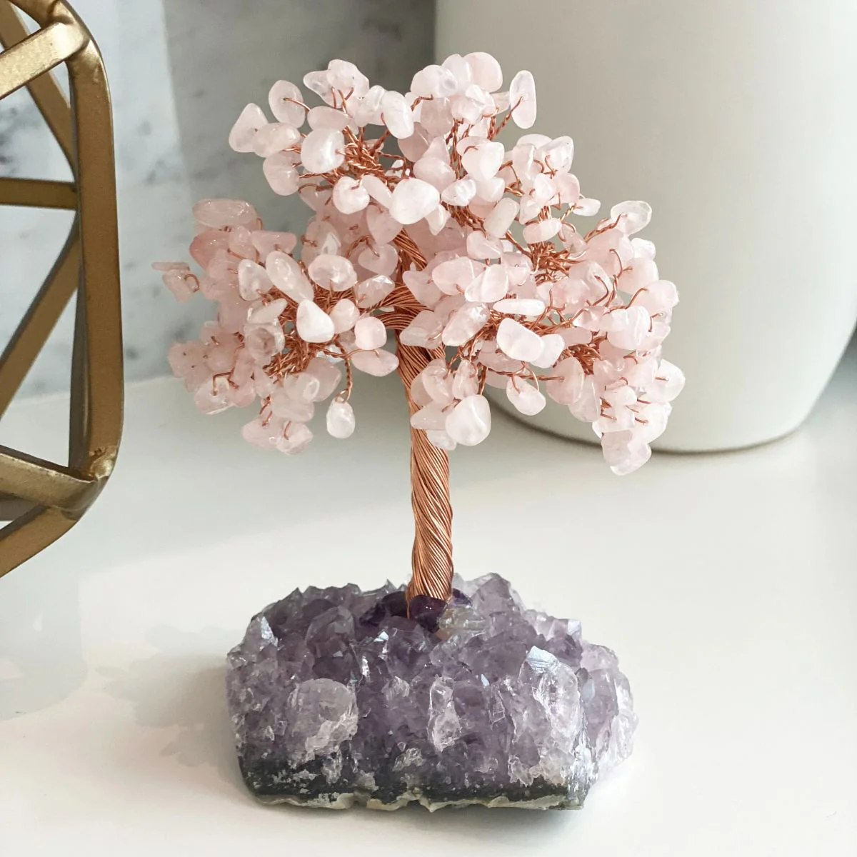 Crystal Tree Rose Quartz Tree Of Life with Amethyst Base - Amethyst Tree, Rose Quartz Tree - Image 6