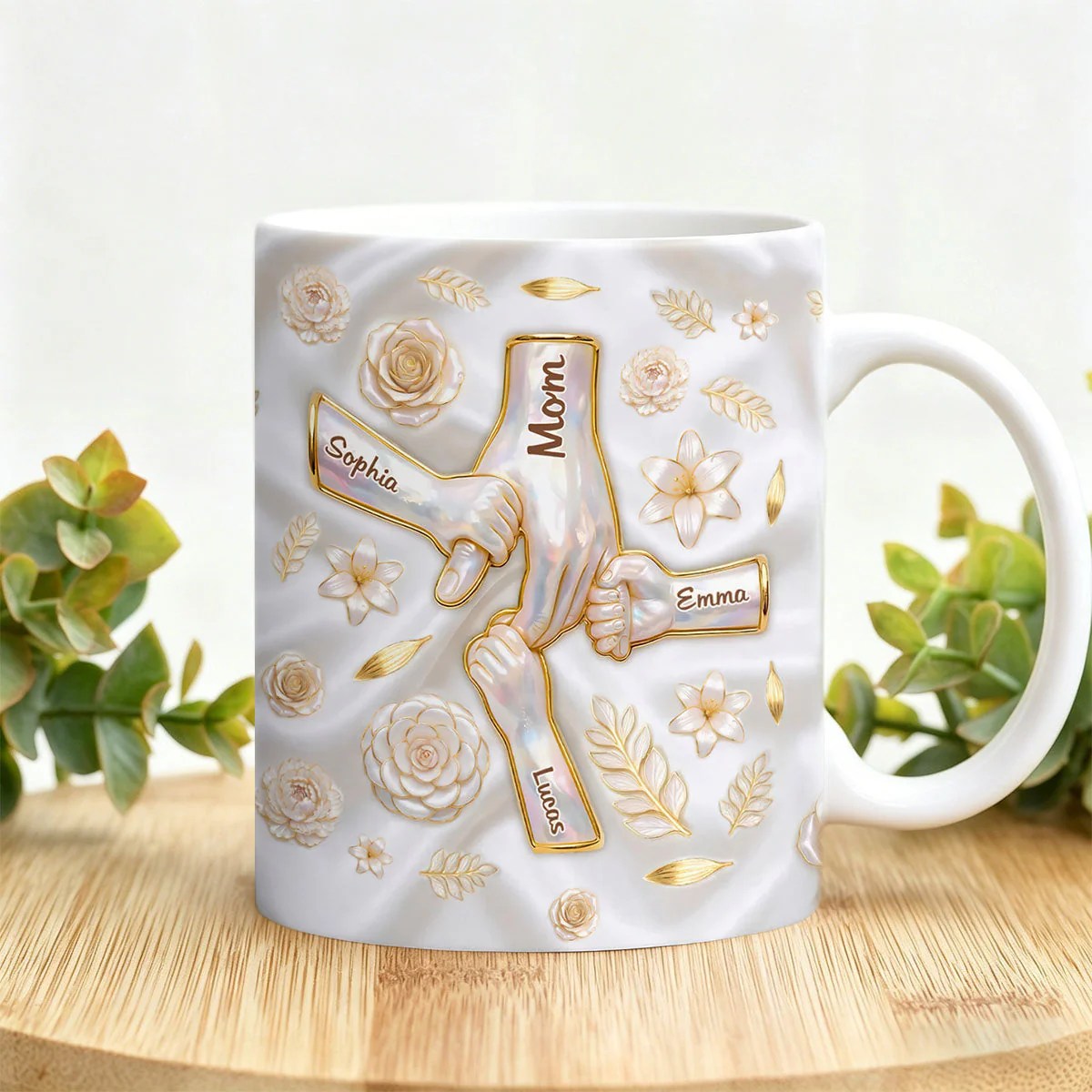Custom 3D Inflated Effect Printed Mug - Personalized Mother's Day Gifts For Mom, Grandma - Her Hands Hold Our World - Image 2